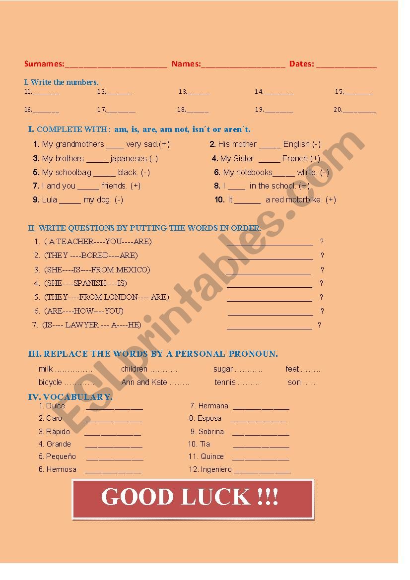 the verb to be worksheet