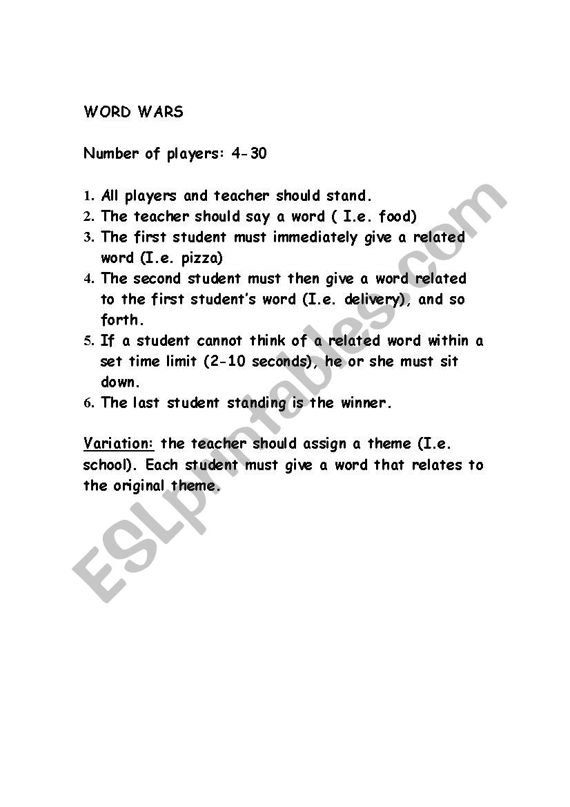 WORD WAR worksheet