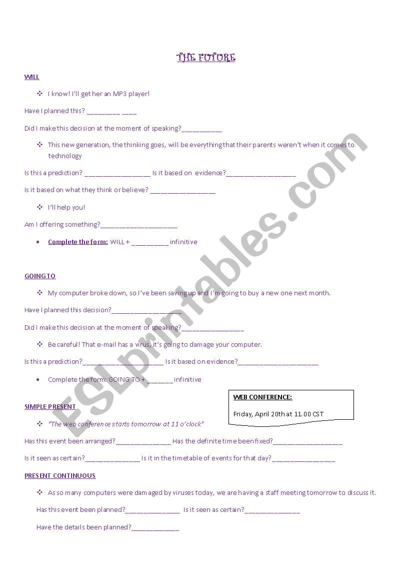 The Future Guided Discovery worksheet