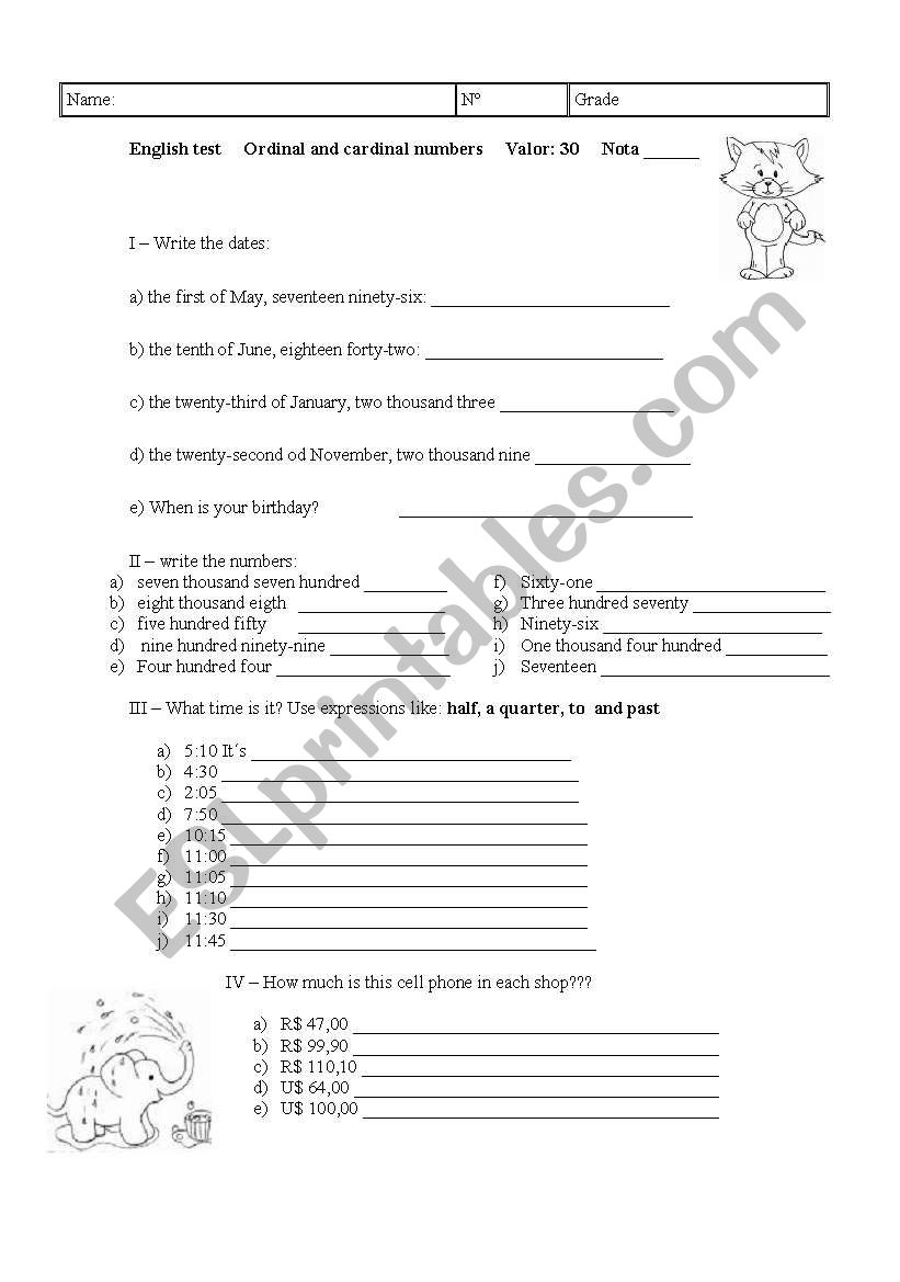 hours numbers dates worksheet