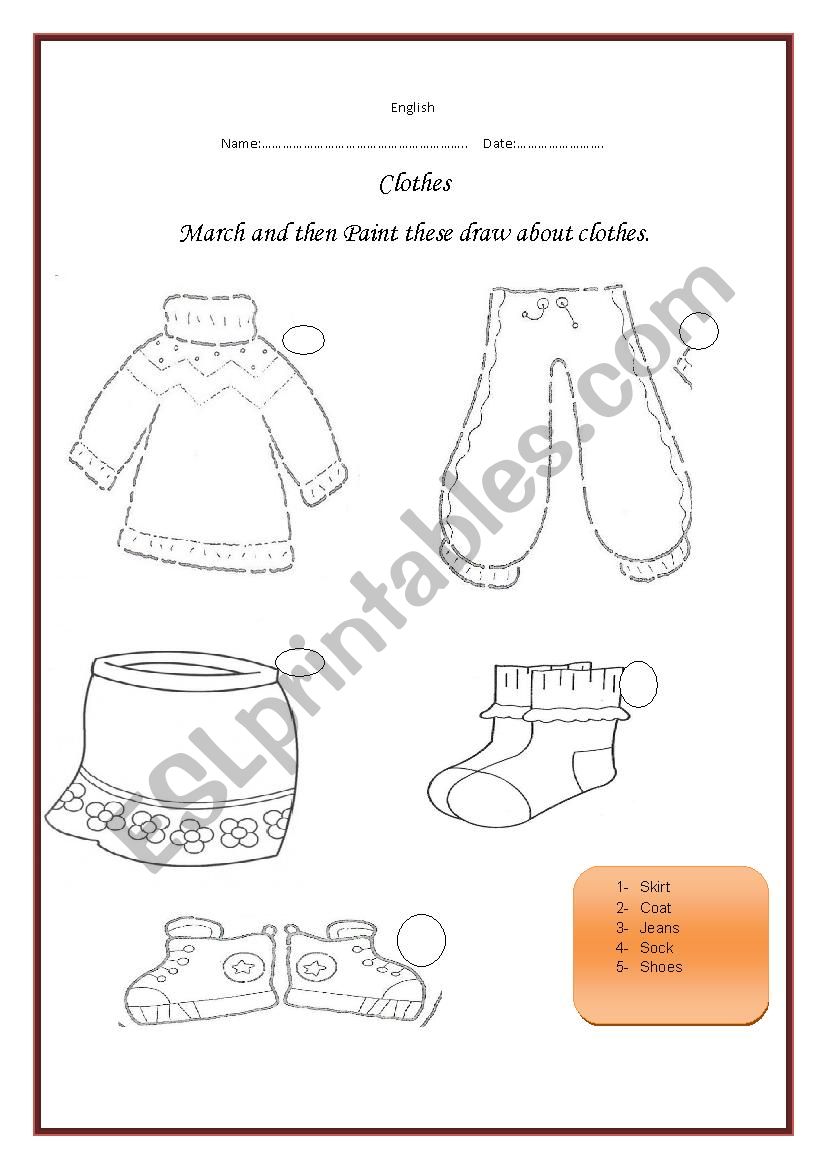 clothes worksheet