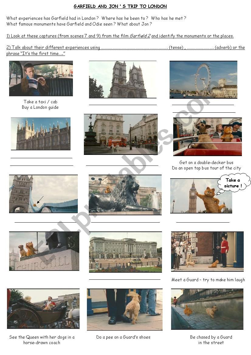 GARFIELDÂ´s TRIP TO LONDON  worksheet