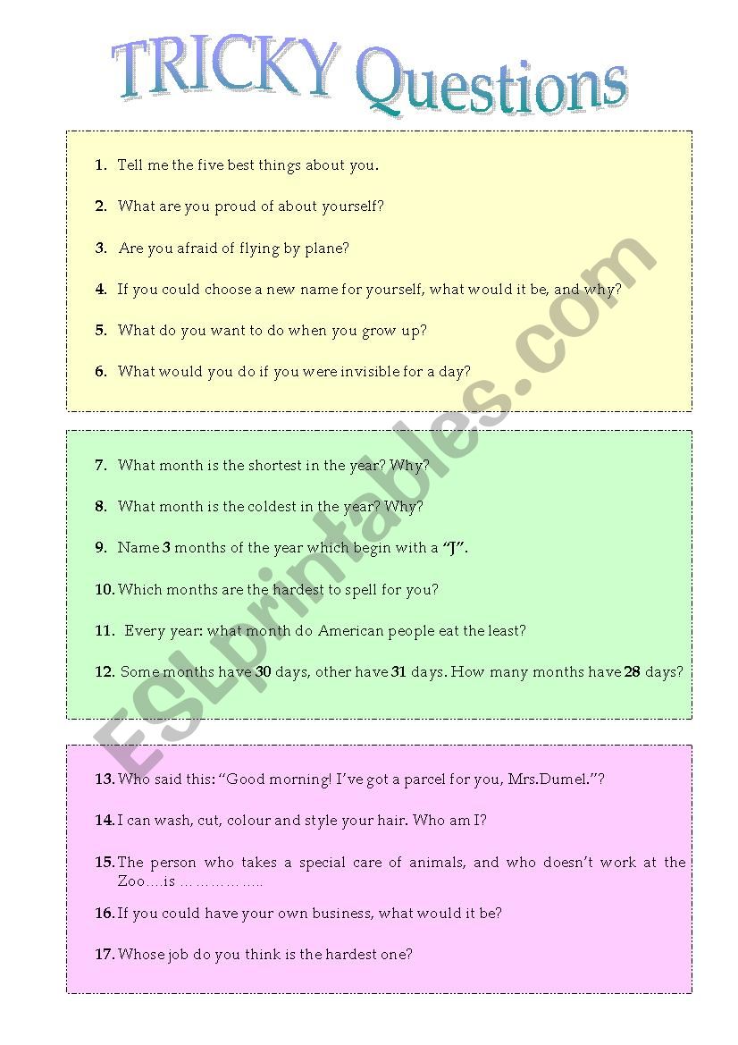 TRICKY Questions worksheet