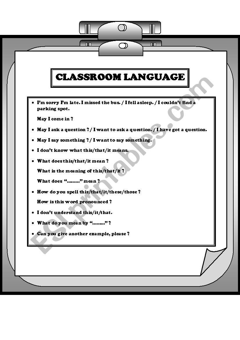 Classroom Language (Students) worksheet