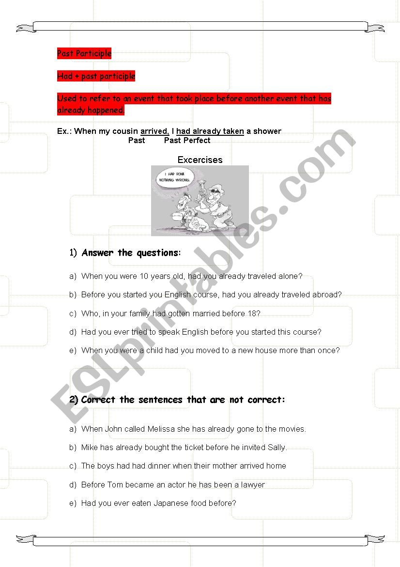 Past Perfect worksheet