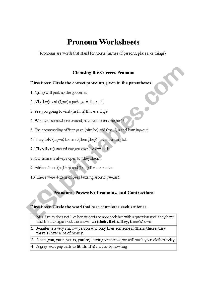Pronouns worksheet