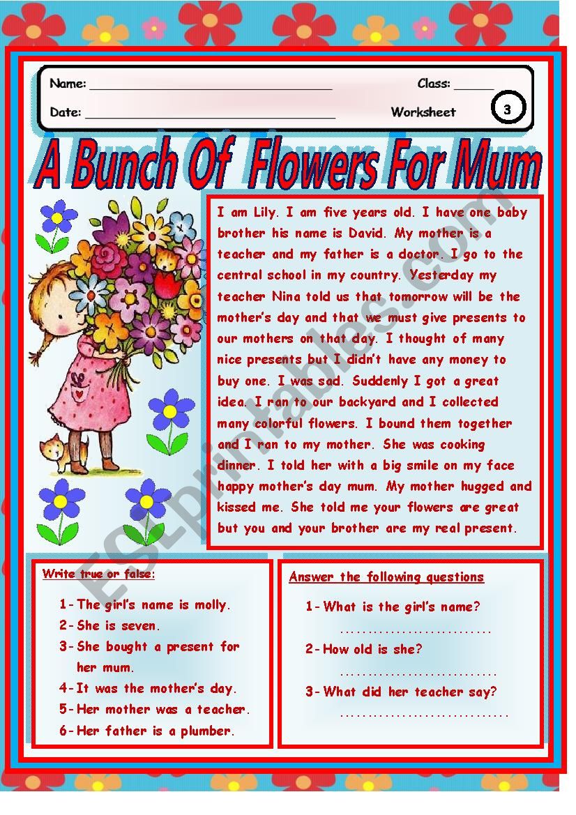 A  Bunch Of  Flowers For  Mum worksheet