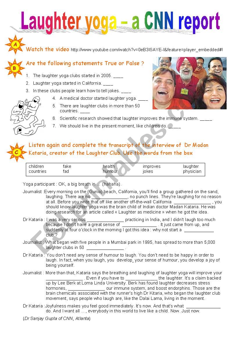 Laughter Yoga - A CNN report worksheet