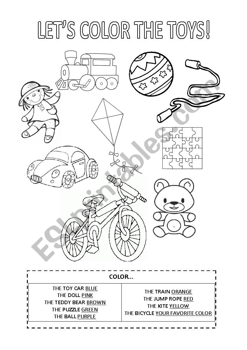 Color the toys worksheet