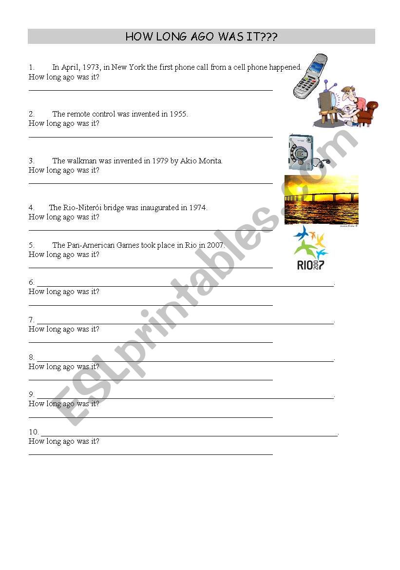 How long ago was it? worksheet