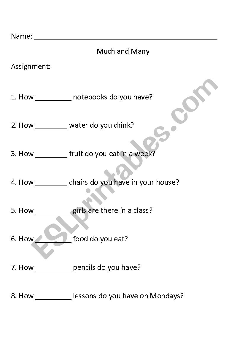 much and many worksheet