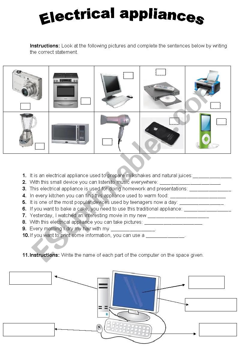 Electrical Appliances worksheet