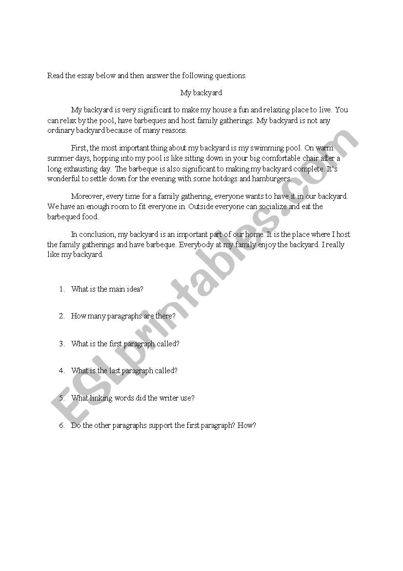 parts of an essay worksheet