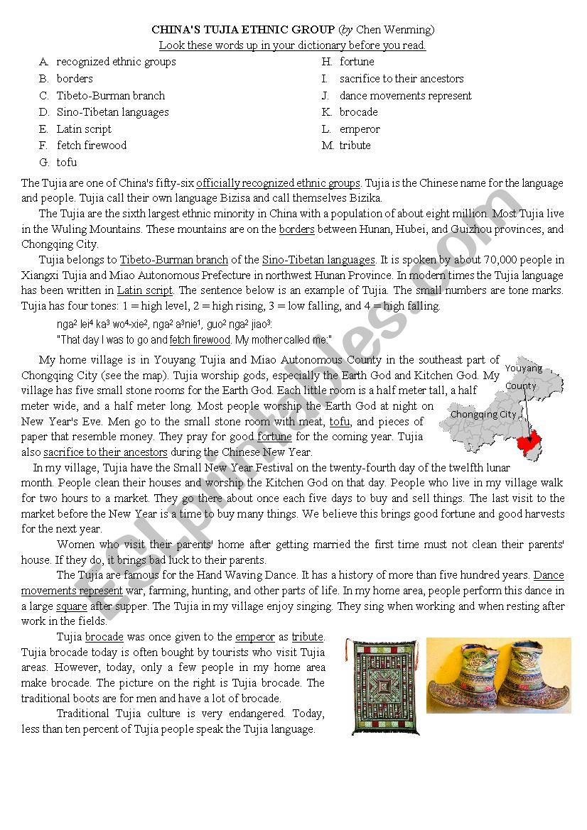 Chinas Tujia Ethnic Minority worksheet