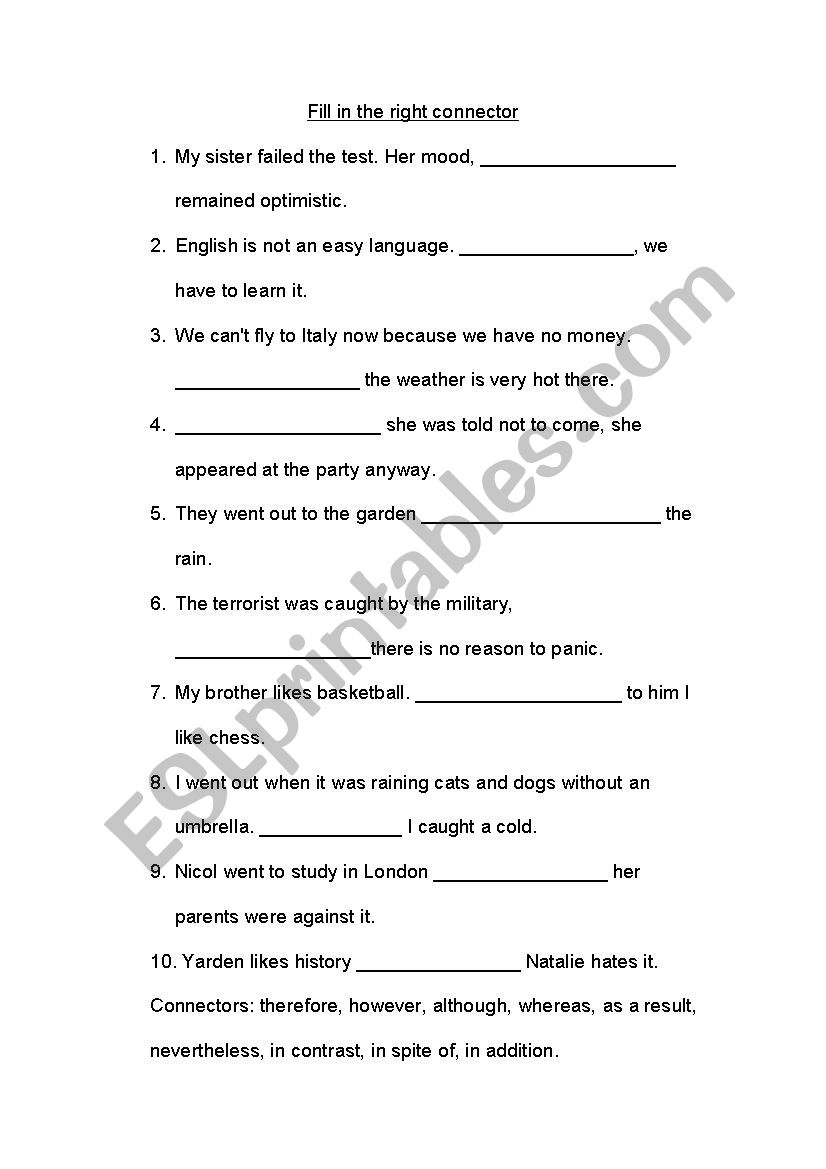 connectors worksheet