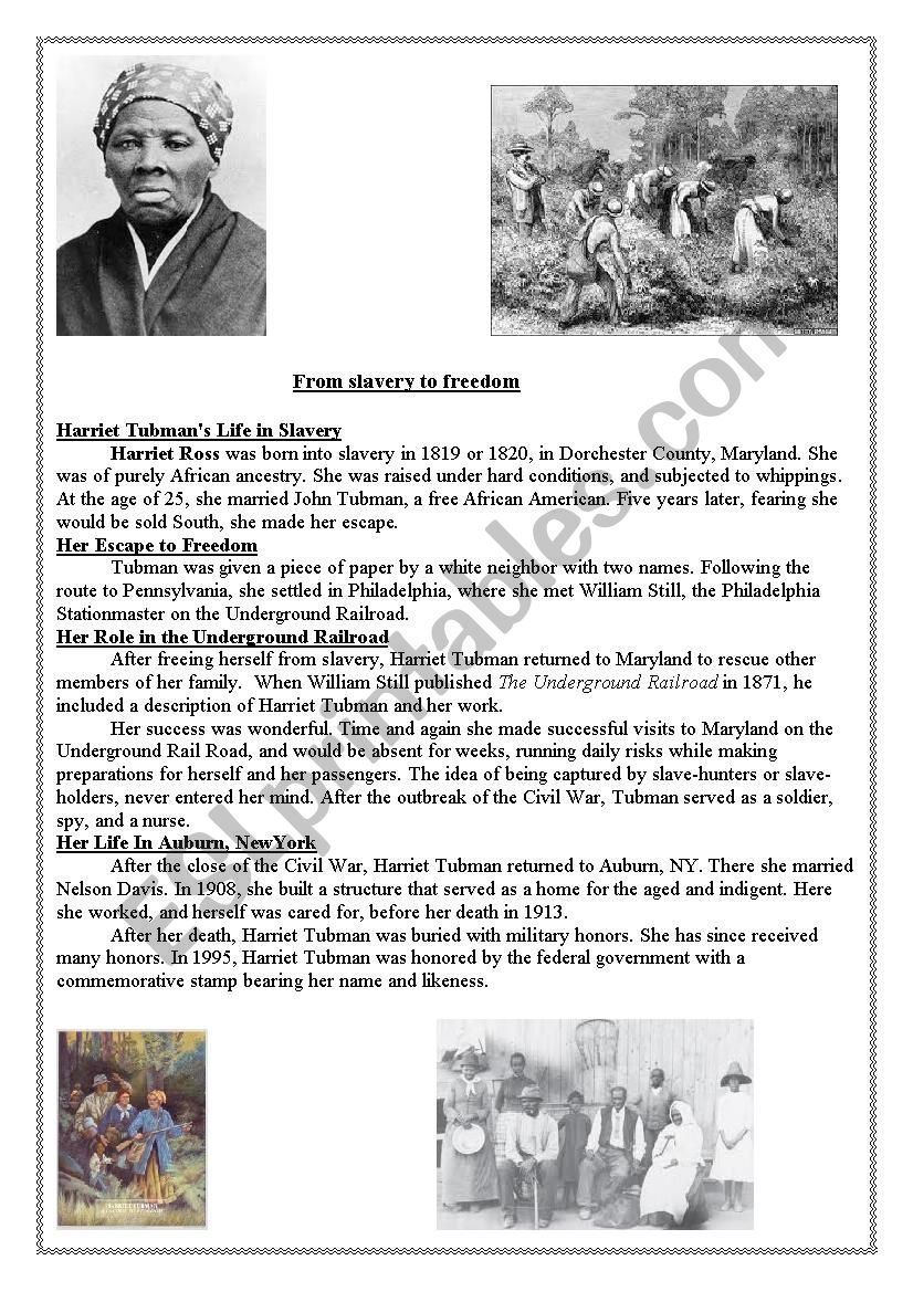 Harriet Tubman worksheet