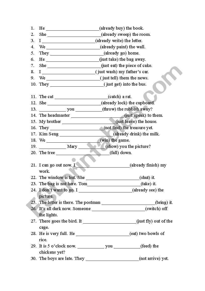 Present perfect tense worksheet