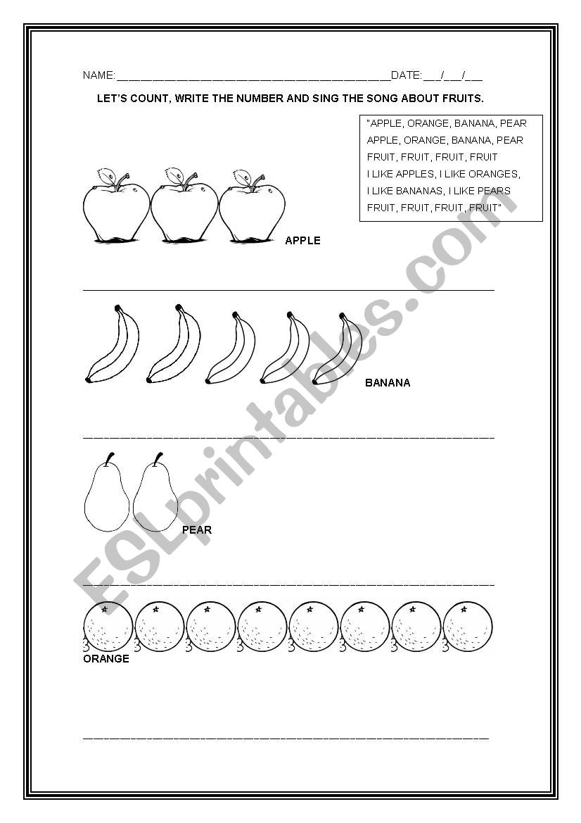 FRUIT worksheet