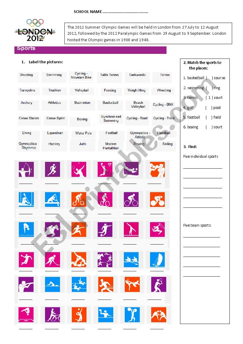 London Olympic Games  worksheet