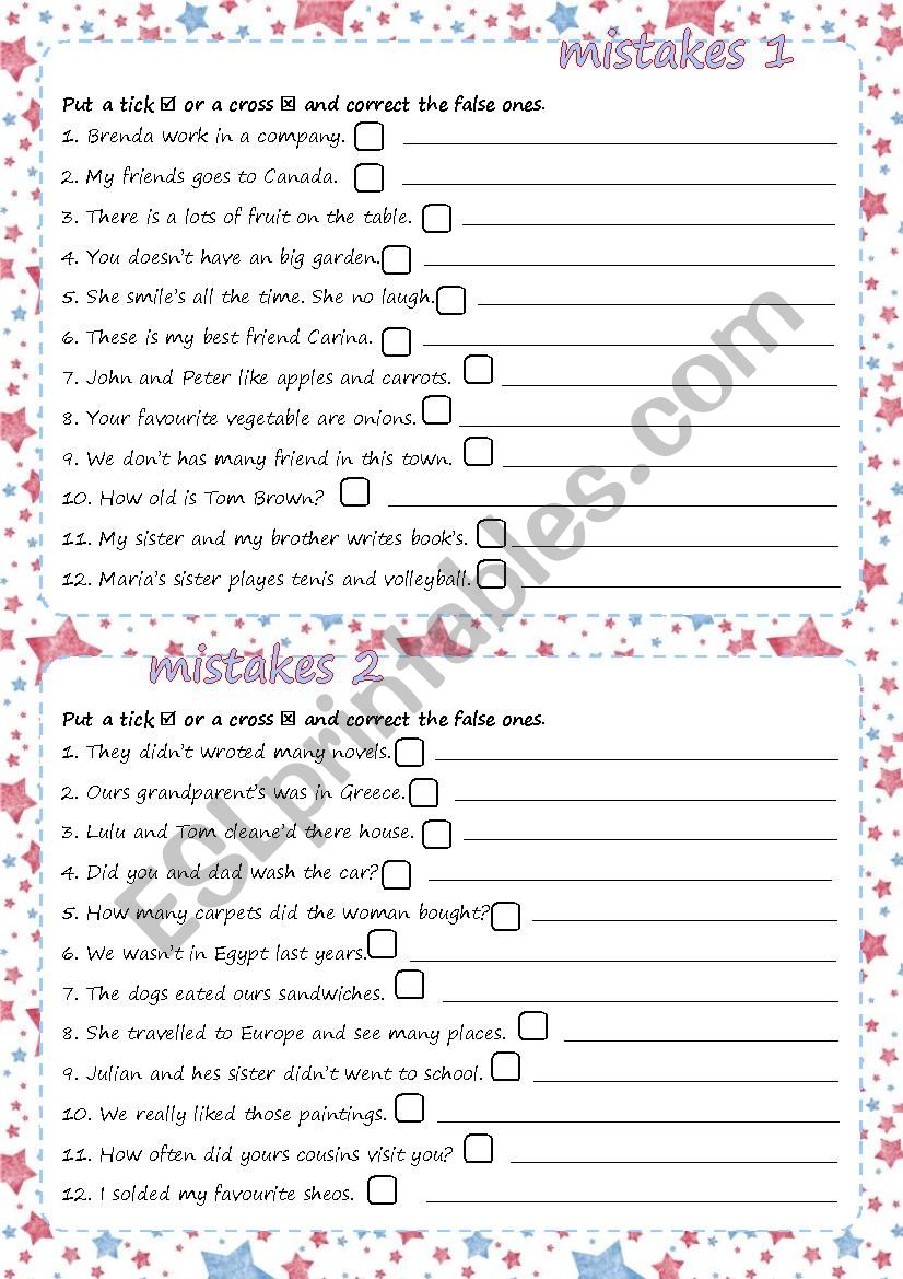 mistakes tenses and words worksheet
