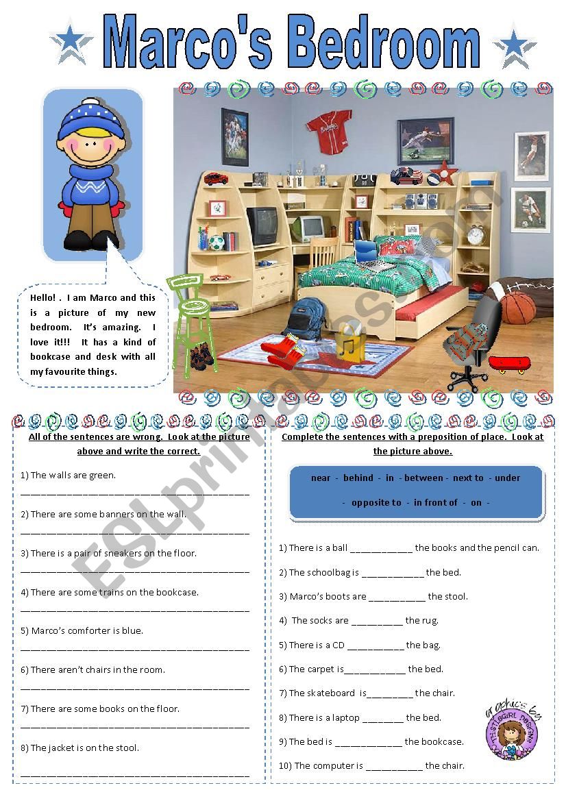 MarcoÂ´s bedroom worksheet