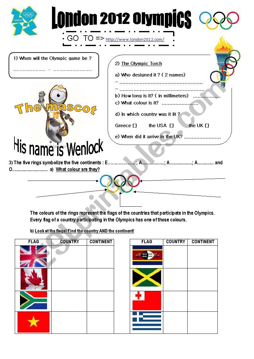 LONDON 2012 OLYMPICS webquest worksheet