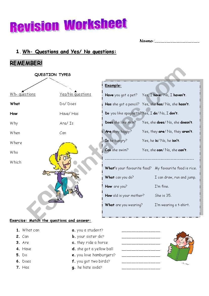 Revision worksheet for mixed topics