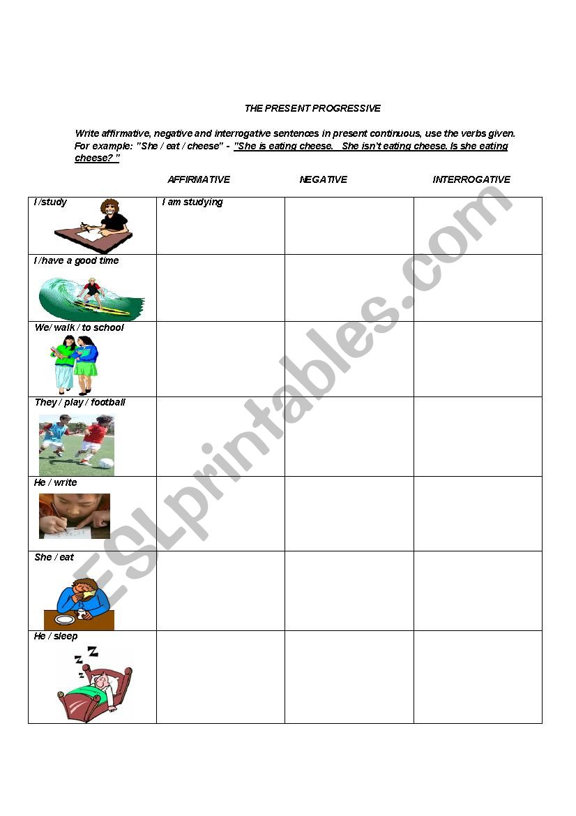 THE PRESENT PROGRESSIVE  worksheet