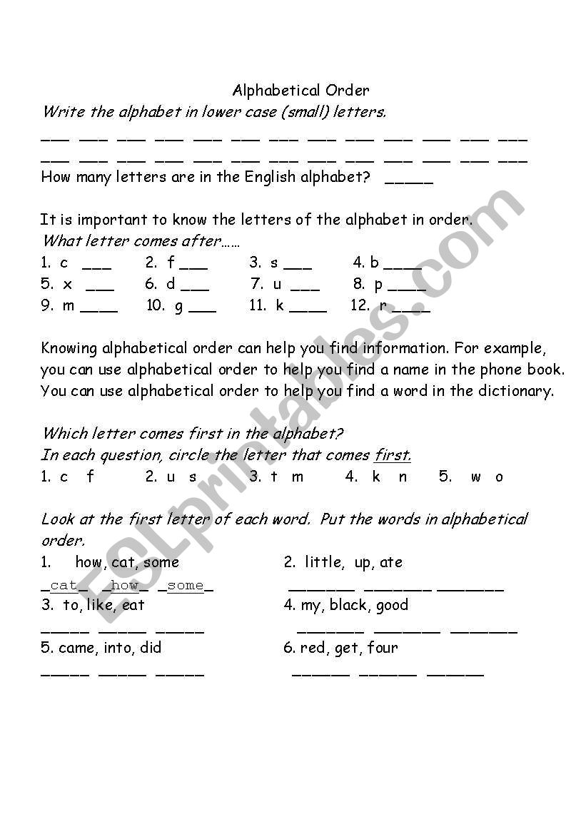 alphabetical order worksheet