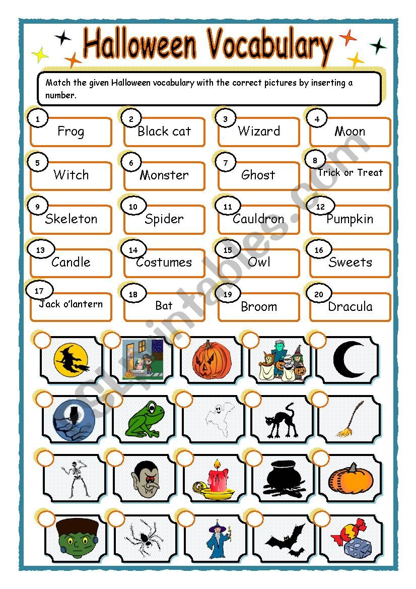 Halloween vocabulary_matching worksheet