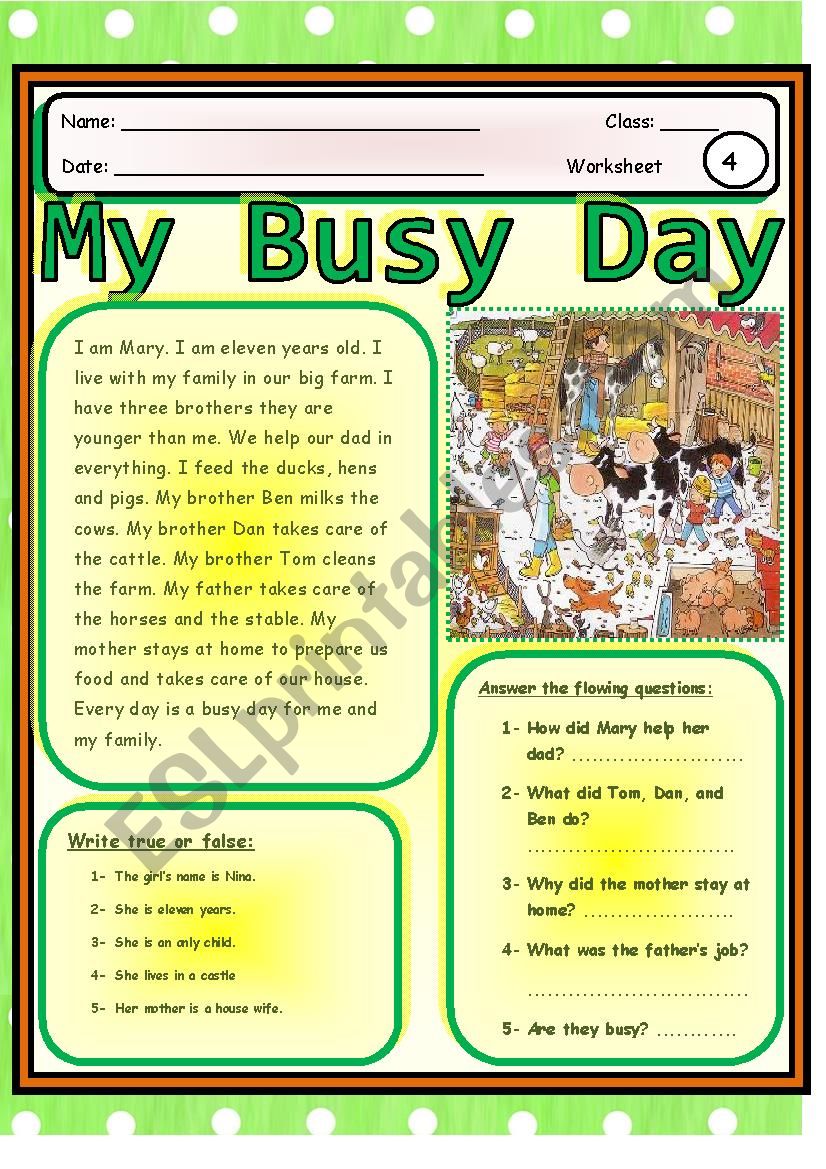 My Busy Day worksheet