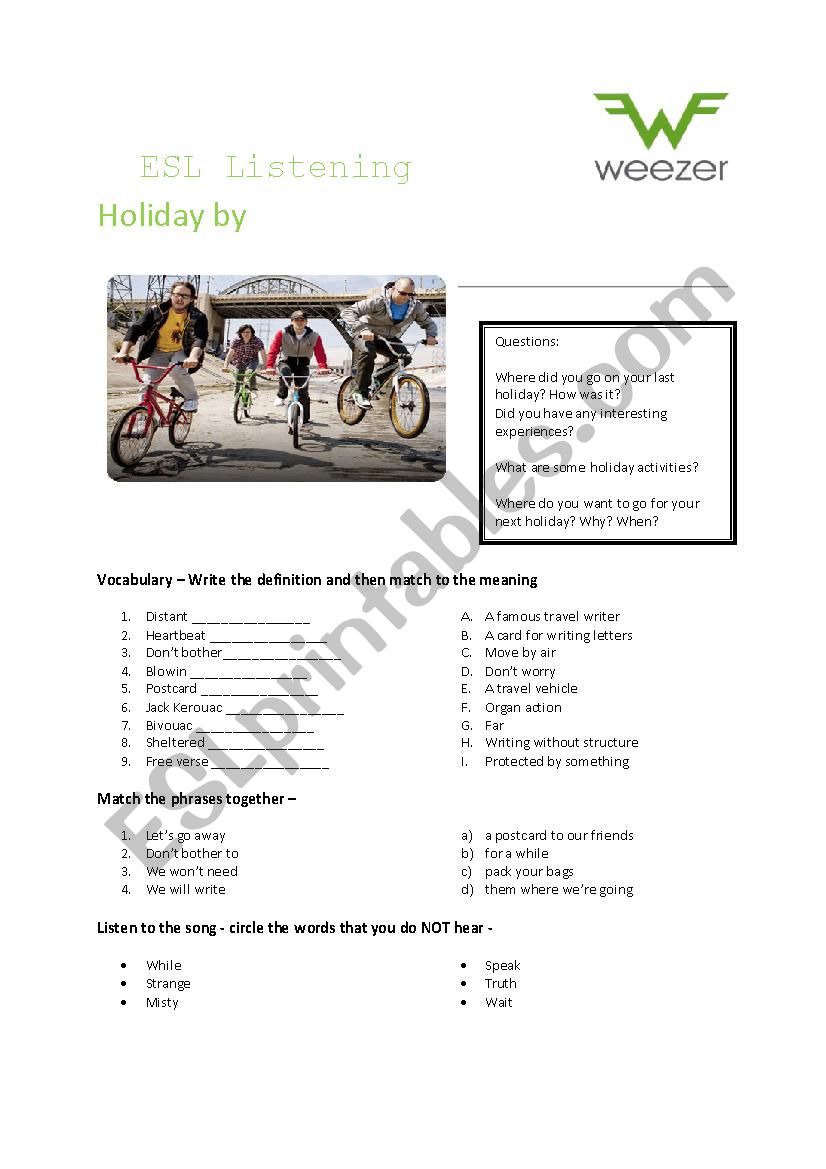 Holiday by Weezer worksheet