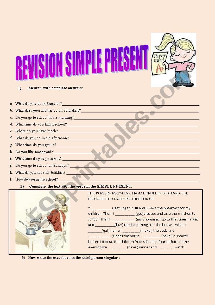 REVISION SIMPLE PRESENT worksheet