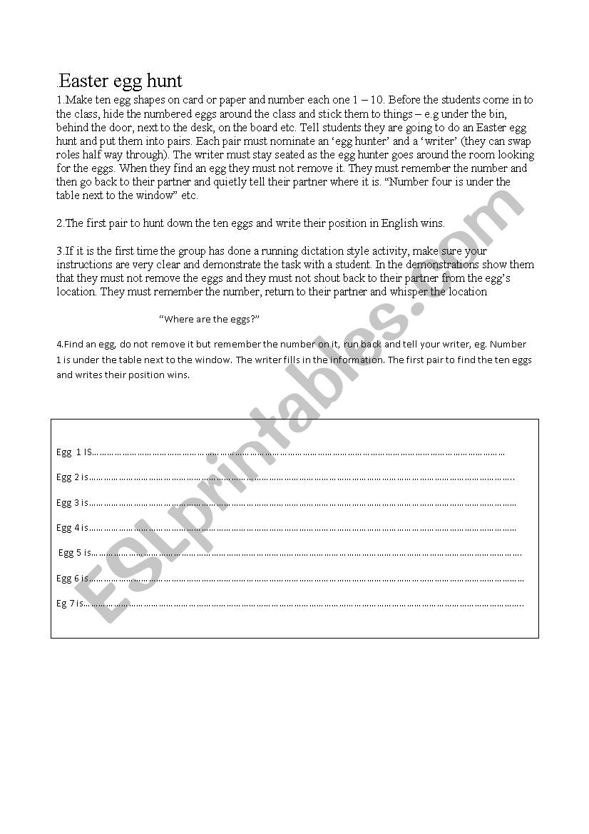 Easter Egg hunt worksheet