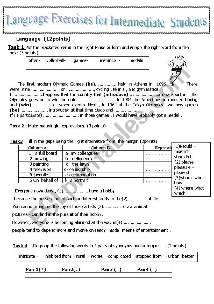Language exercises for intermediate students