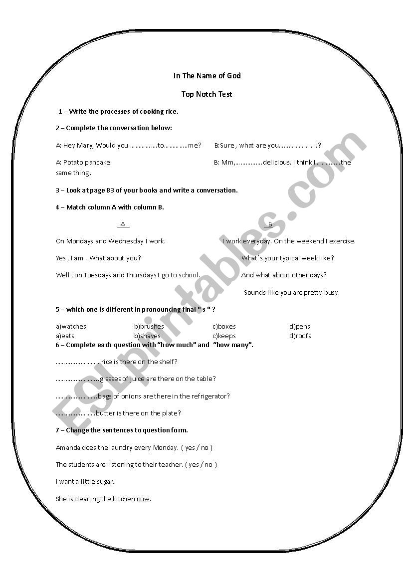 Top Notch Final Wxam worksheet