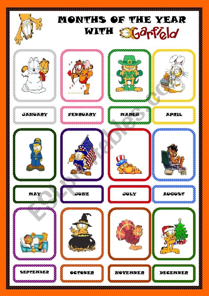 MONTHS OF THE YEAR PICTIONARY WITH GARFIELD - SET 2 - EDITABLE