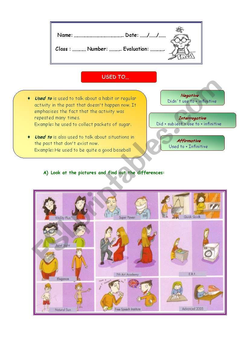 USED TOâ€¦ worksheet