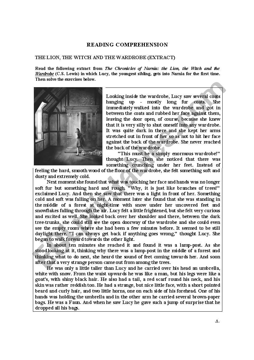 The Lion The Witch And The Wardrobe Reading Comprehension Esl