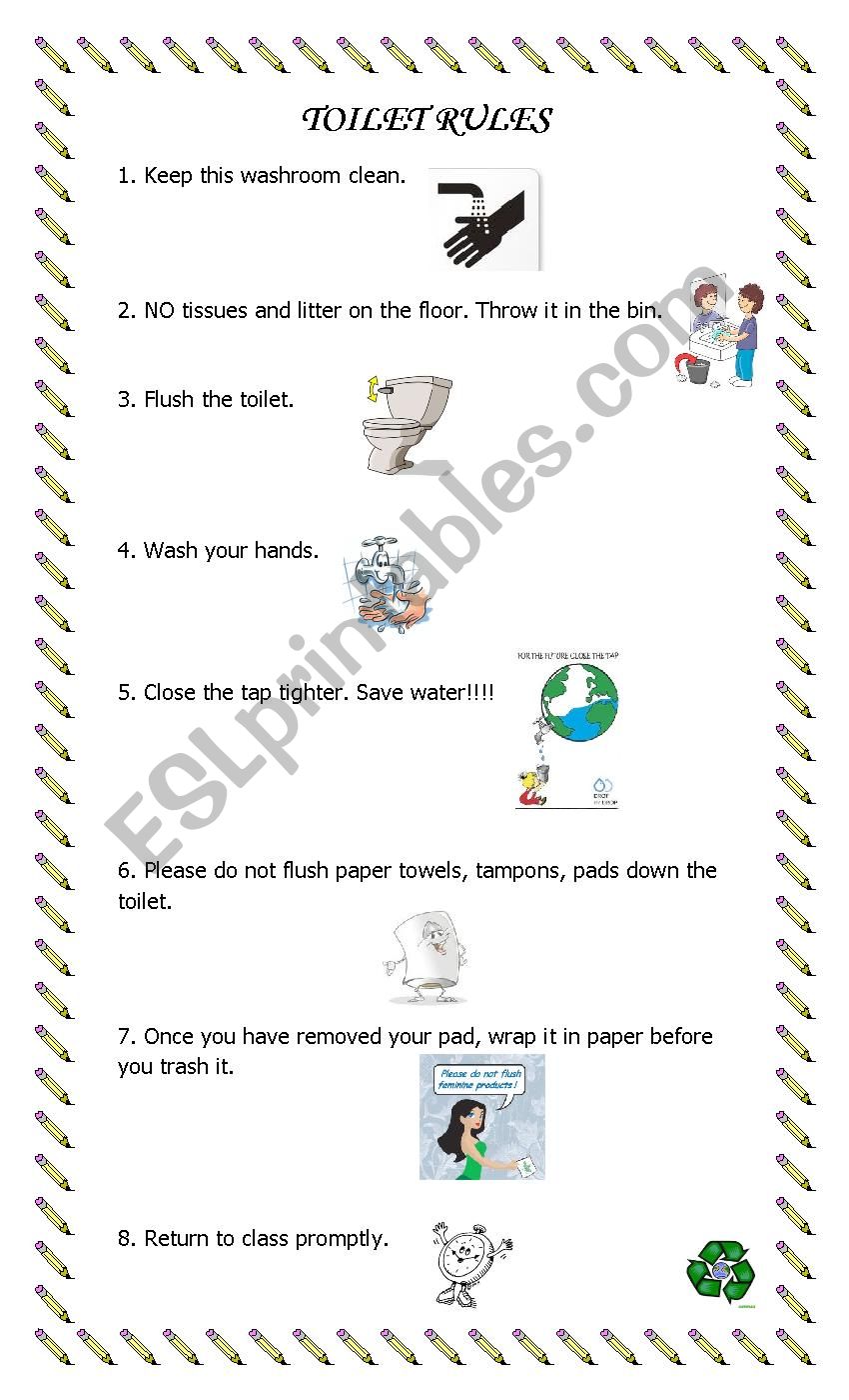 Toilet Rules worksheet