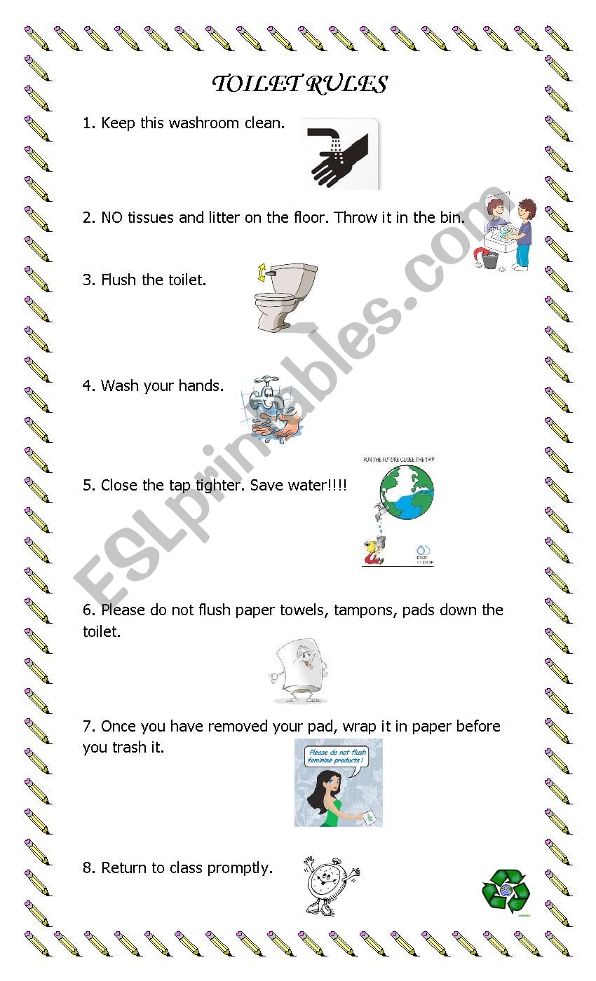 Toilet Rules worksheet