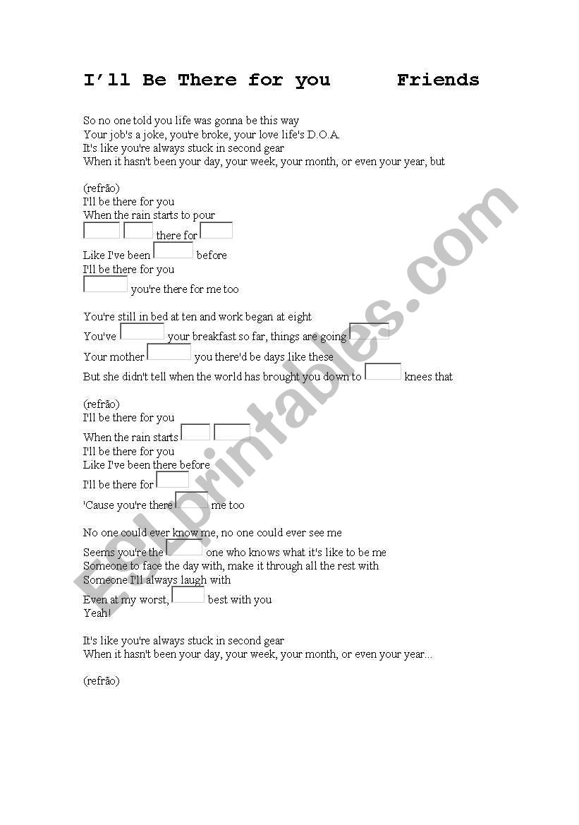 Ill Be there for You (song) worksheet