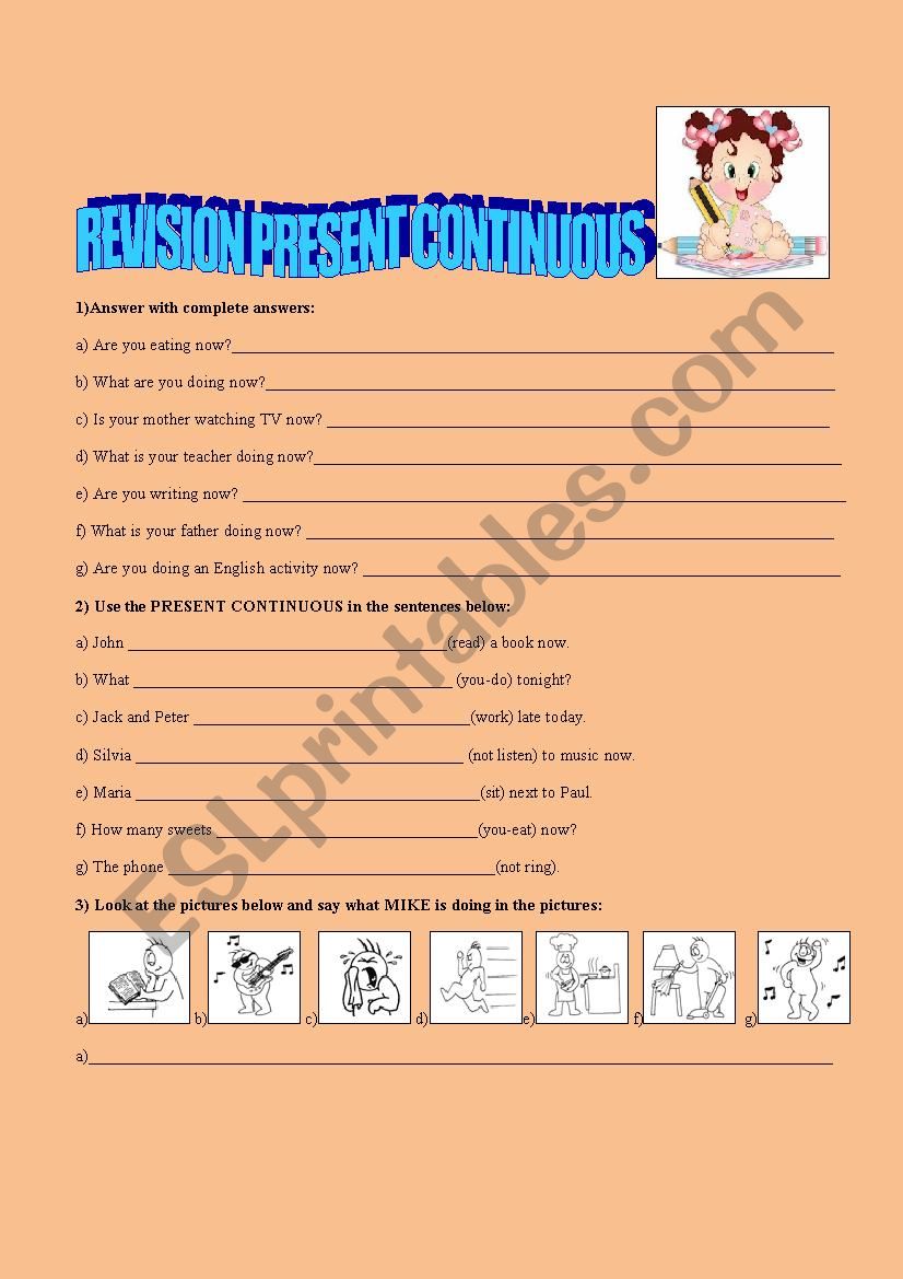 present continuous revision worksheet