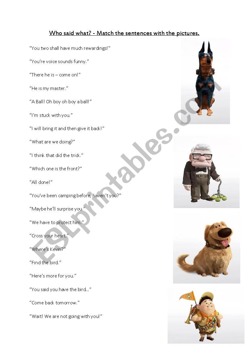 Task Up Pixar Who Said What worksheet