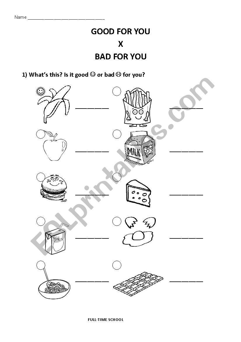 GOOD OR BAD FOR YOU? worksheet