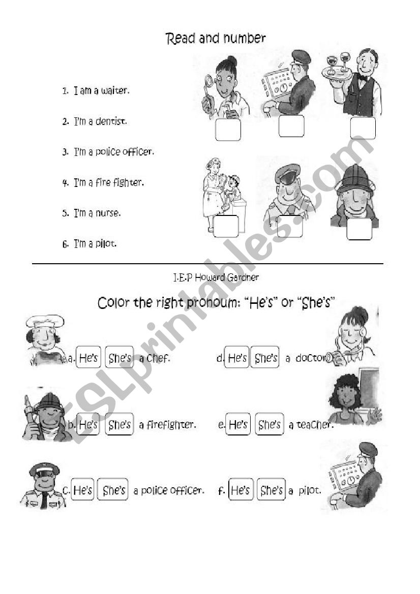 Jobs and Personal pronoums  worksheet