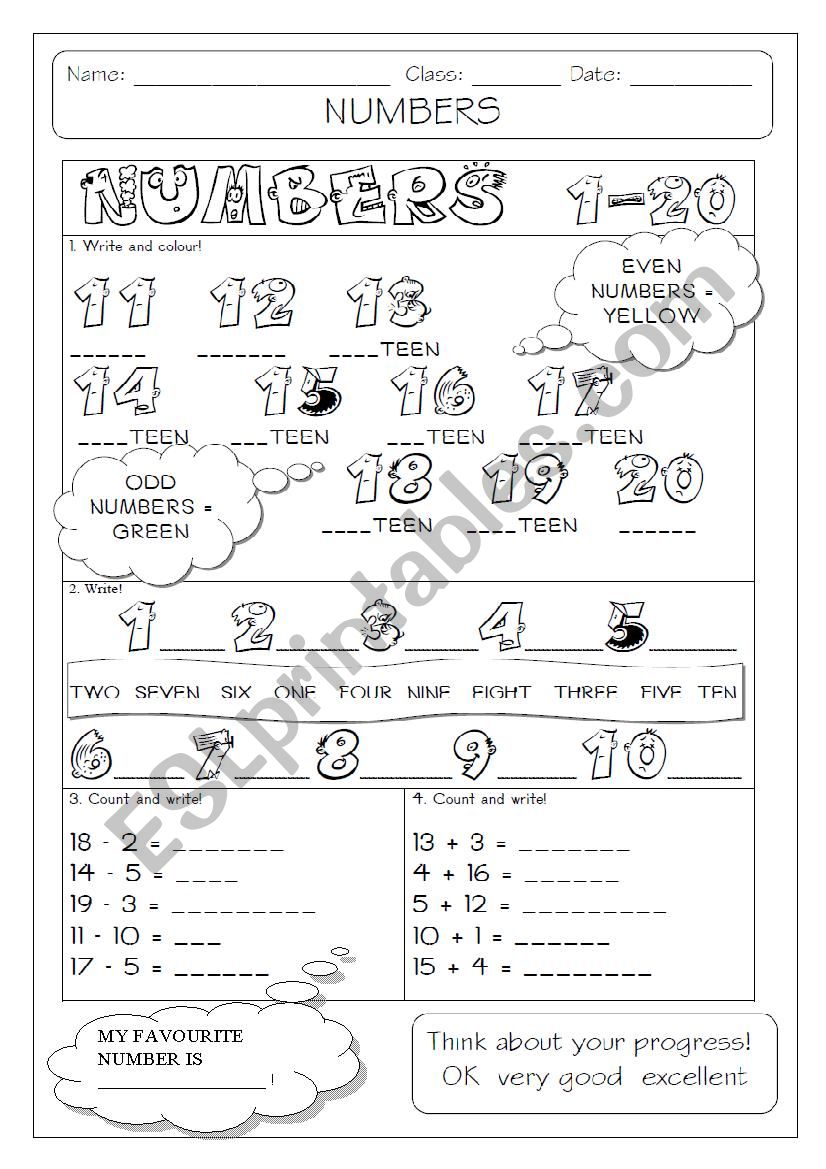 numbers 1-20 worksheet