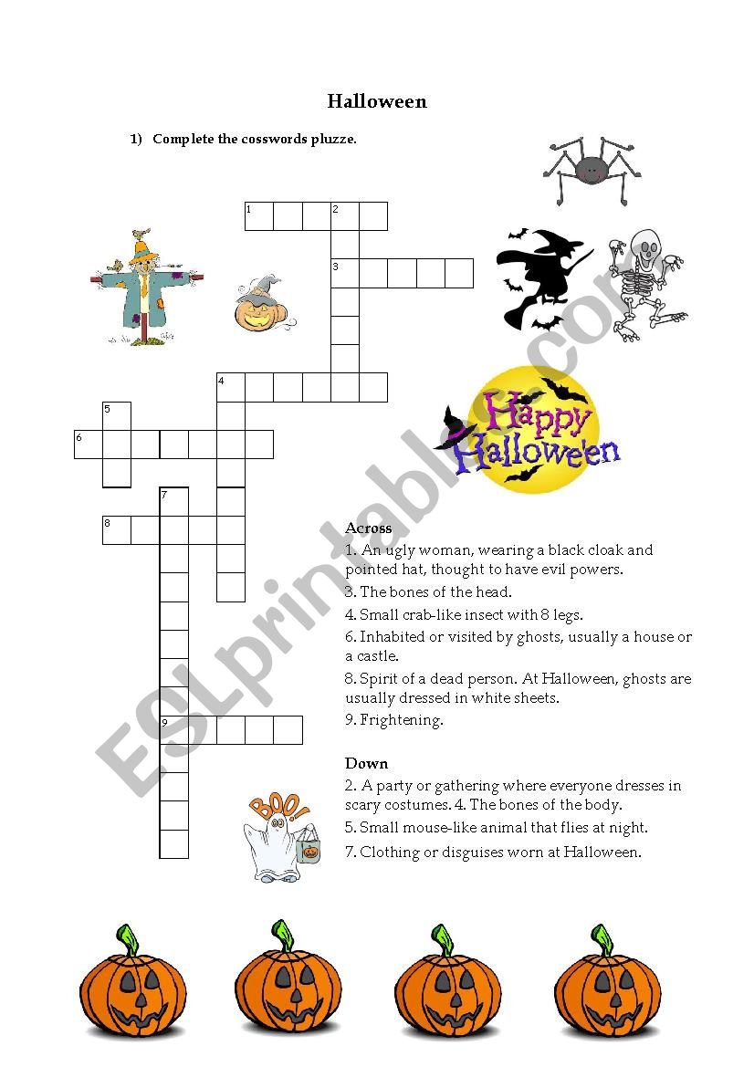 Halloween crossword puzzle worksheet