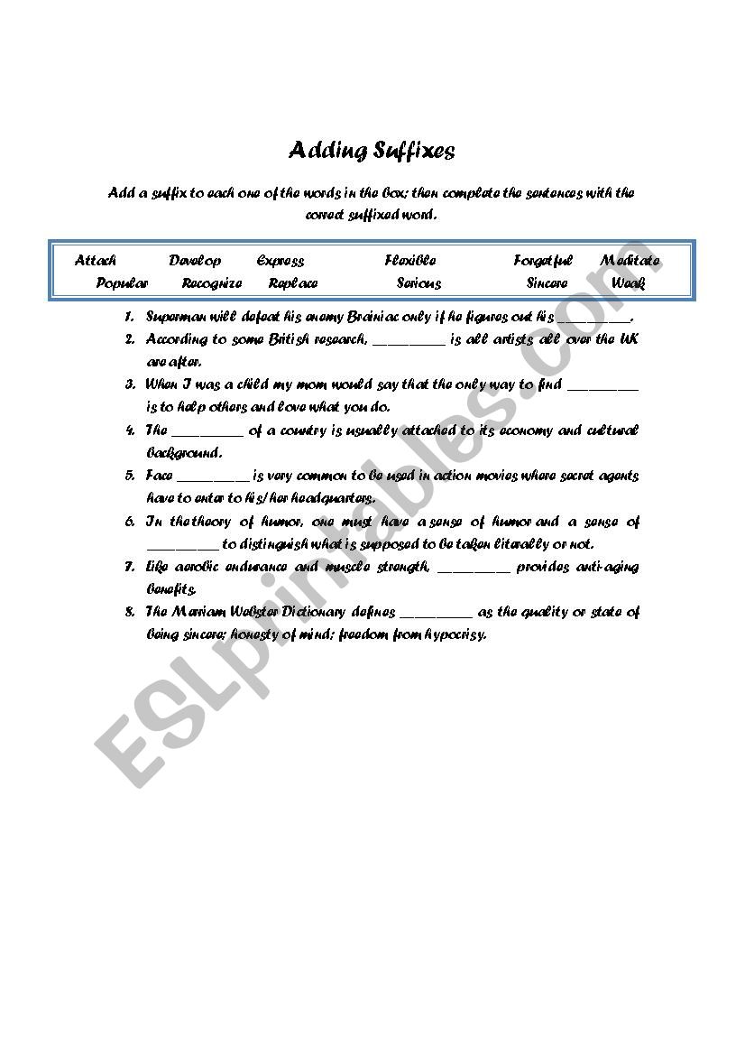 Adding Suffixes worksheet