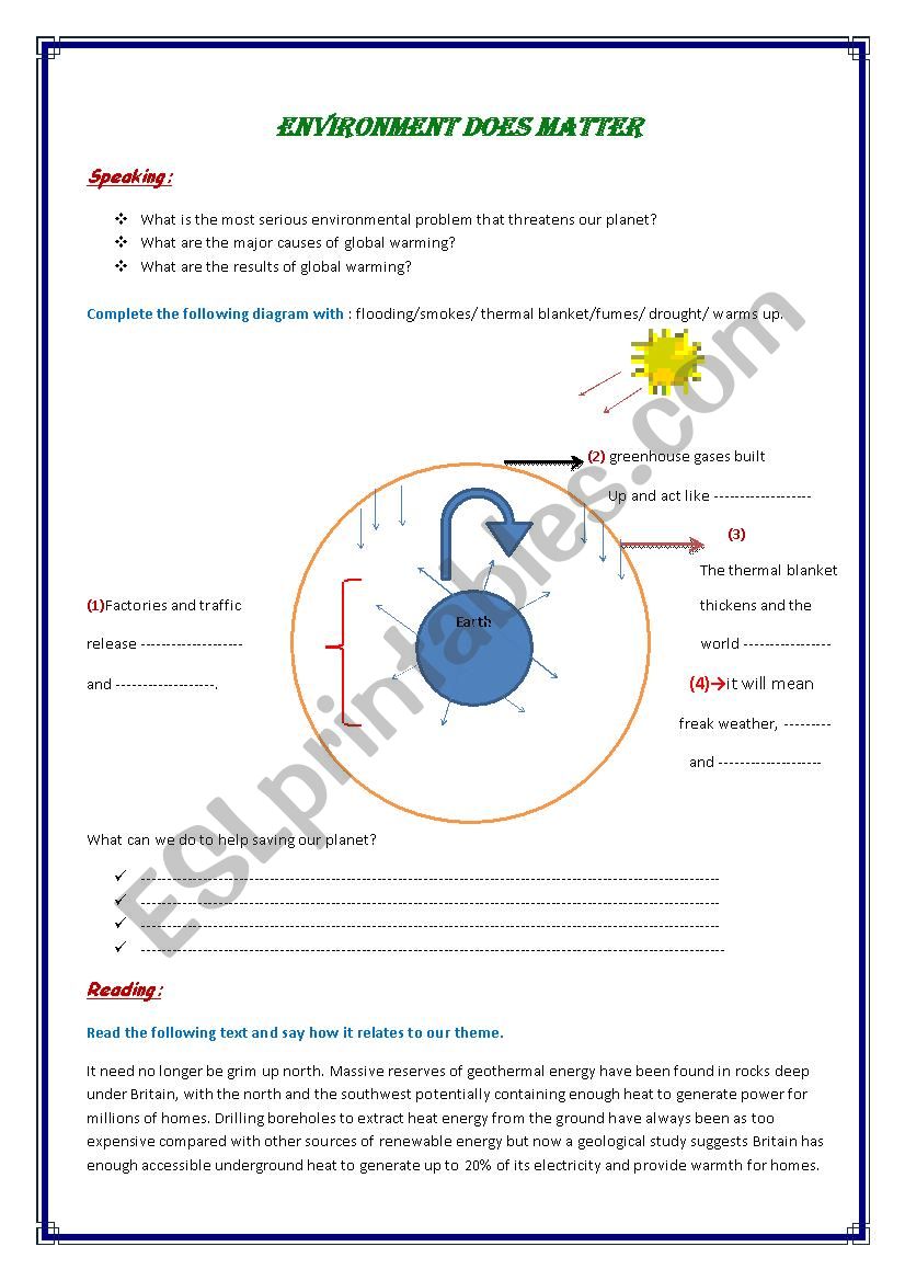 ENVIRONMENT DOES MATTER worksheet